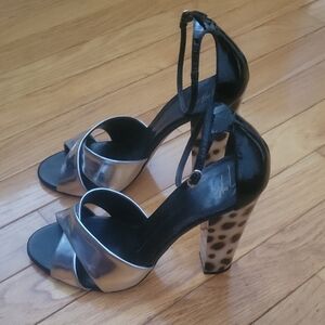 Giuseppe Zanotti Black and Silver Heels with Leopard Print